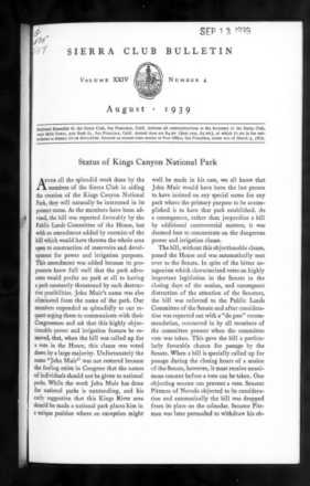 Sierra Club Bulletin 1939 Vol 24 No 4 August cover